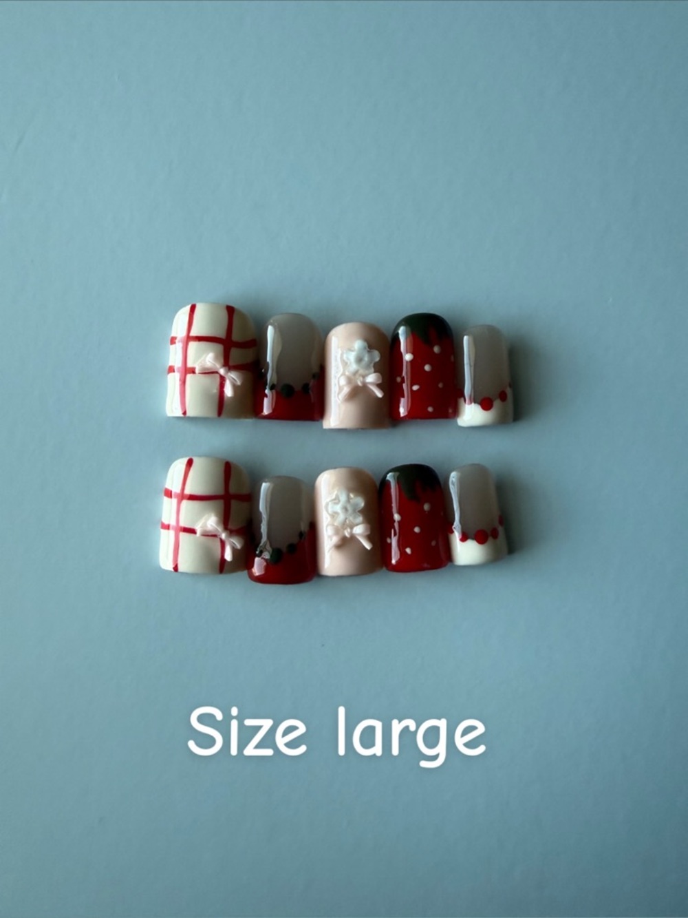 Red, White & Nude Press-On Nail Set with 3D Accents